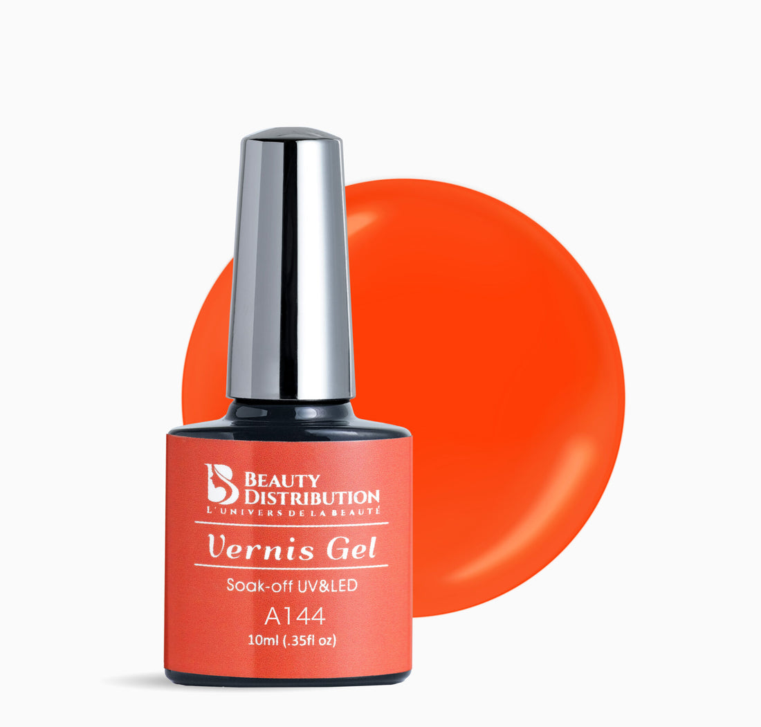 Vernis Semi-Permanent Gel UV LED 10ml – Teinte A144 Orange Électrique / Néon