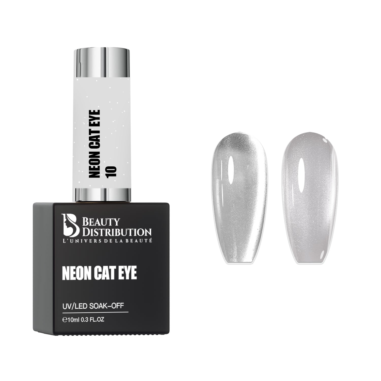 Gel Polish Neon Cat Eye Argenté Brillant Blanc Moonlight 10