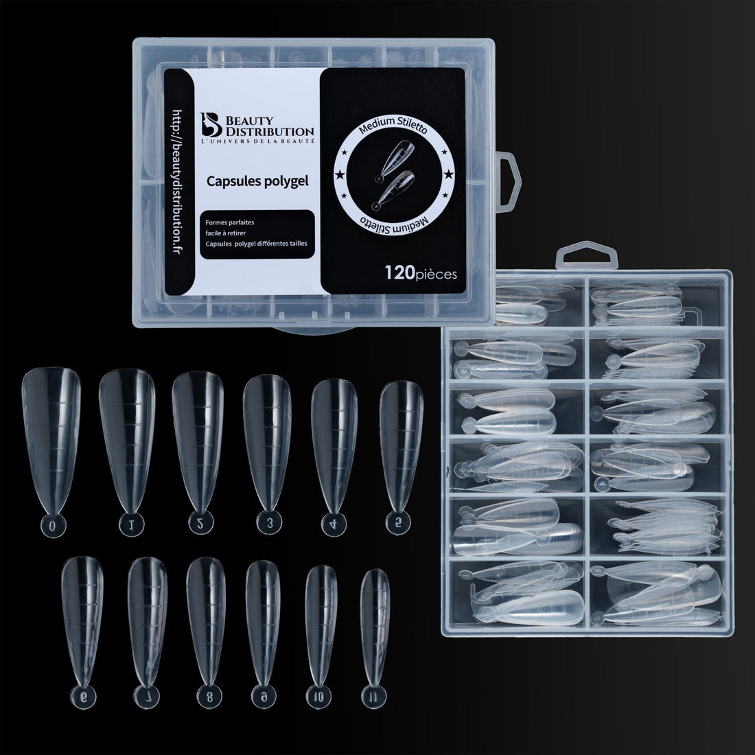 Capsules Polygel Medium Stiletto 120 pcs