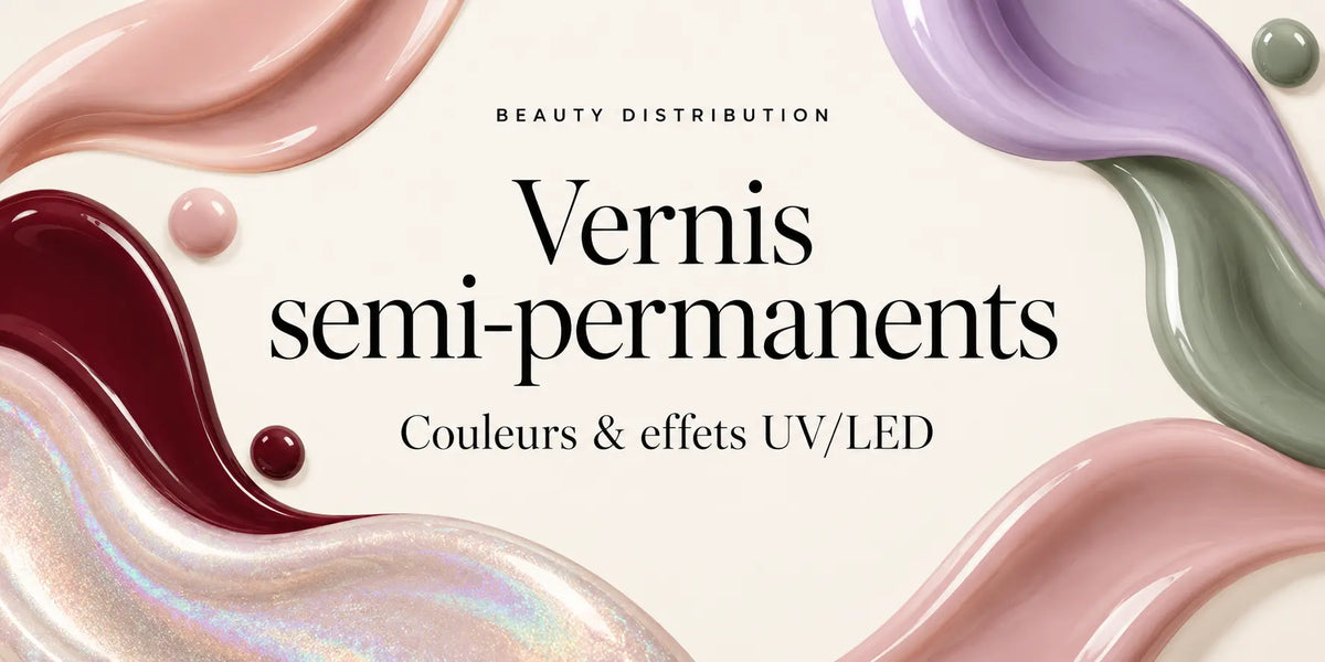 Collection de vernis semi-permanents UV/LED Beauty Distribution – illustration de couleurs et effets