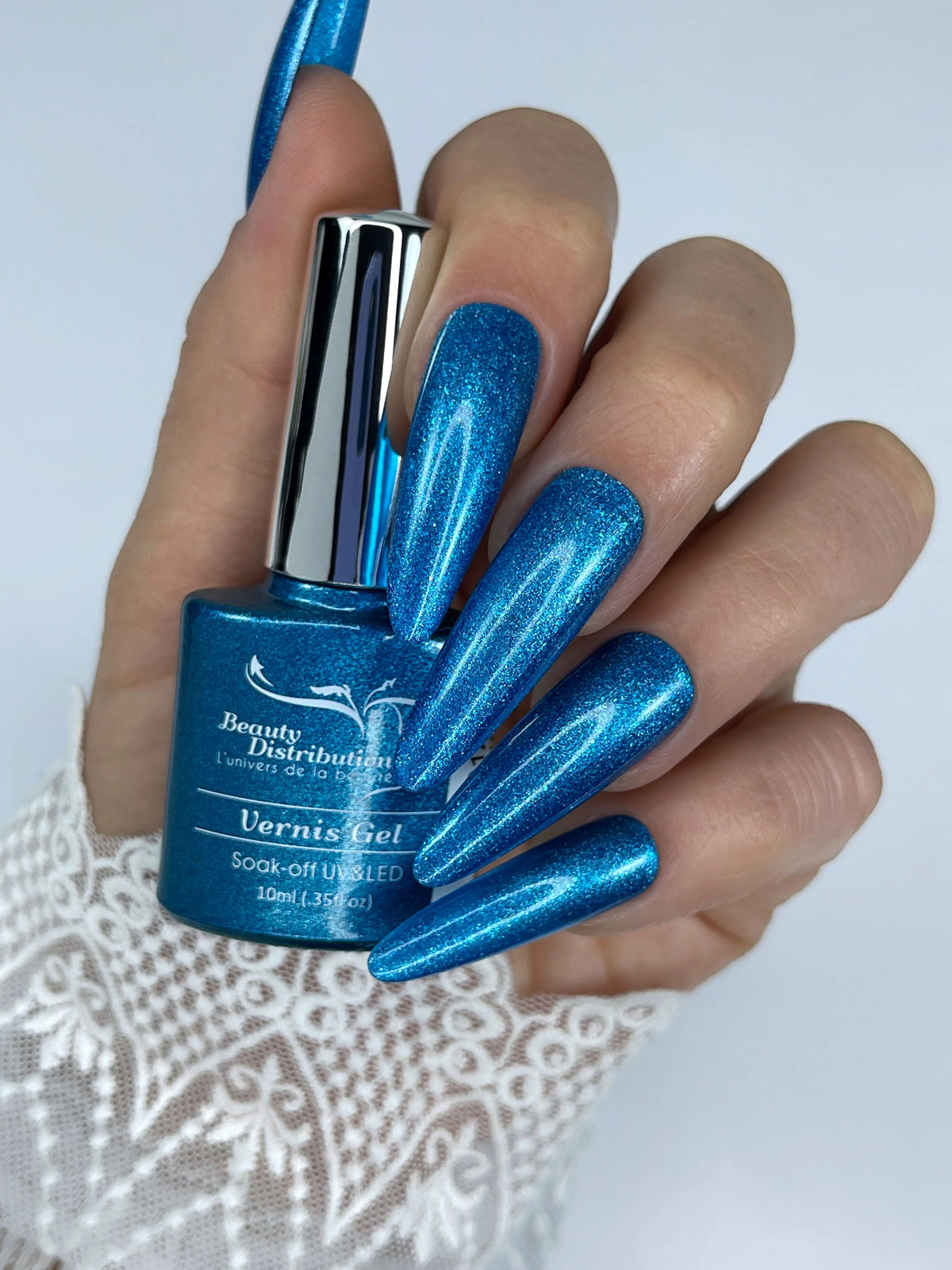 Vernis Semi-Permanent UV/LED A221 Bleu Lagon Pailleté  Beauty Distribution - Beauty Distribution