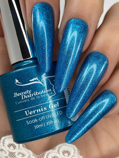 Vernis Semi-Permanent UV/LED A221 Bleu Lagon Pailleté  Beauty Distribution - Beauty Distribution