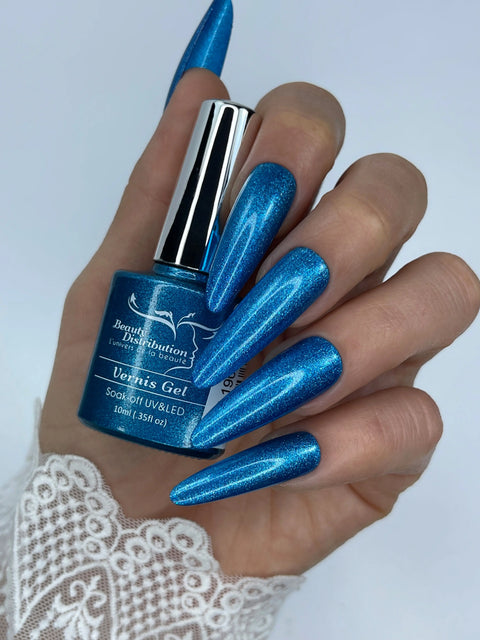 Vernis Semi-Permanent UV/LED A221 Bleu Lagon Pailleté  Beauty Distribution - Beauty Distribution