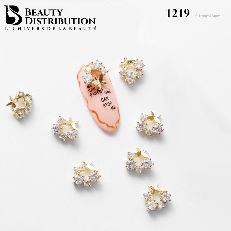 3 Bijoux d'Ongles "Couronne Féérique" Strass 1219  Éclat Zircon & Papillon Gold