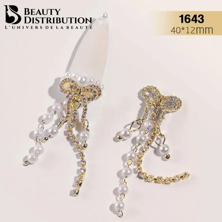 3 Bijoux d'Ongles "Nœud Pendant" Perles & Cristaux 1643  Le Glamour XXL Beauty Distribution