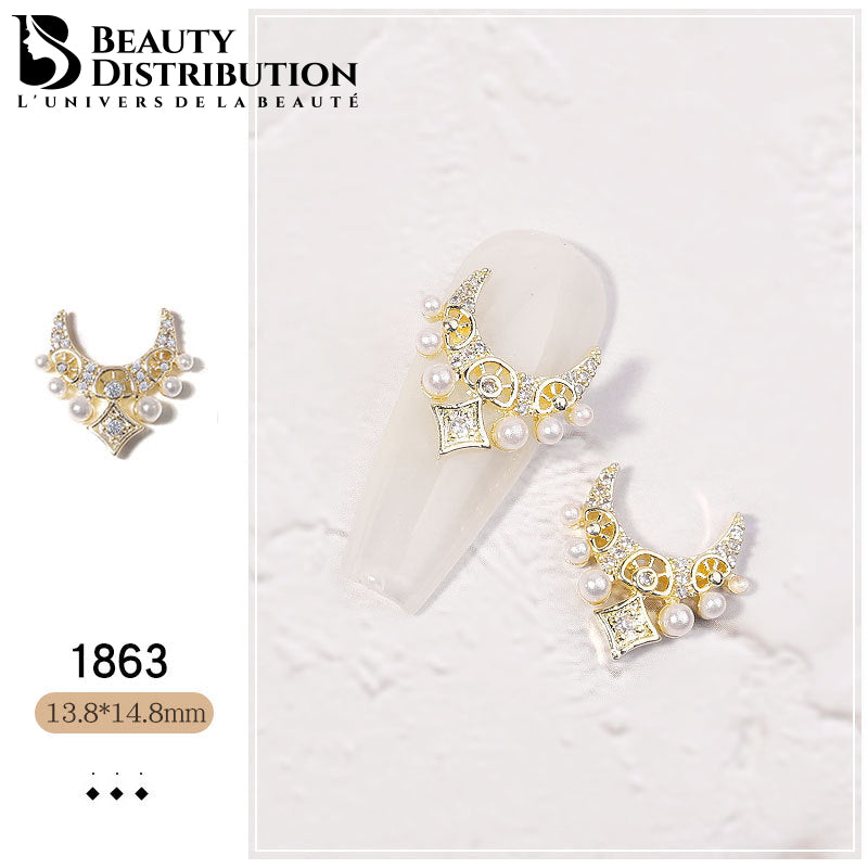 3 Bijoux d'Ongles "Majesty Tiara" Strass & Perles 1863  L'Éclat Royal