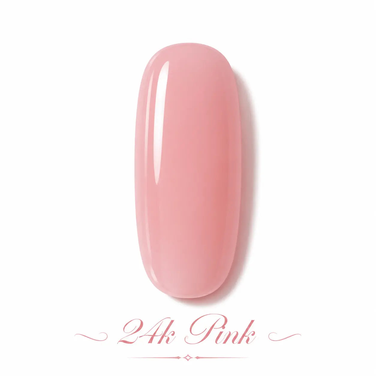 24k Pink Beauty Distribution, rose nude opaque effet gel glossy, packshot luxe sur fond blanc pour vernis gel semi-permanent UV/LED et manucure professionnelle.