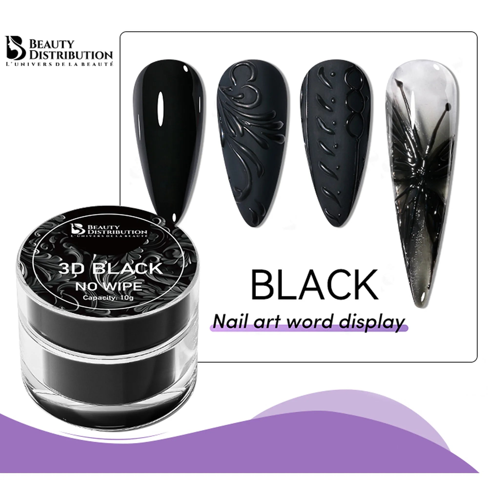 Gel 3D Black No Wipe  Gel de Sculpture & Relief Noir Intense (10g)
