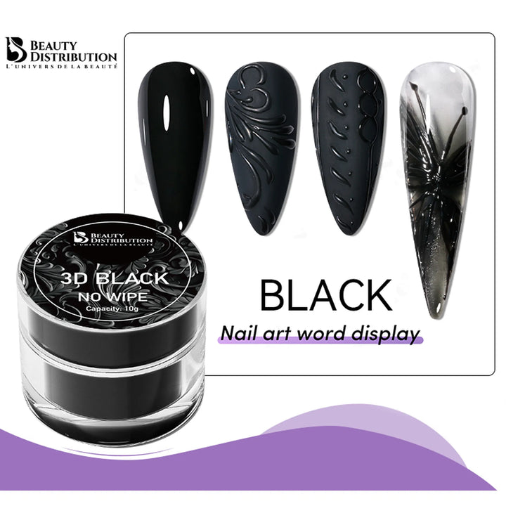 Gel 3D Black No Wipe  Gel de Sculpture & Relief Noir Intense (10g)