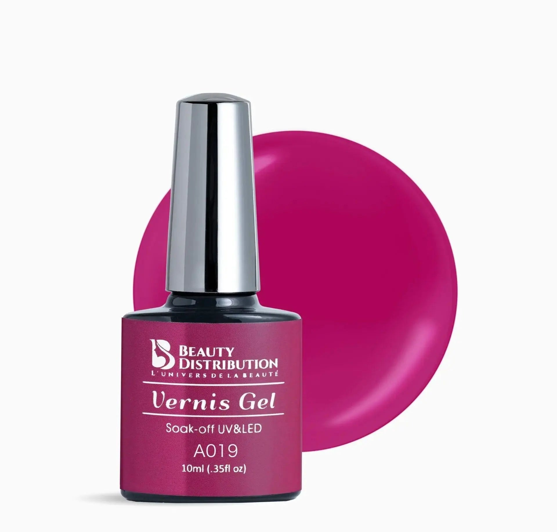 Vernis Semi-Permanent Gel UV LED 10ml – Teinte A019 Magenta Vibrant Baie Beauty Distribution