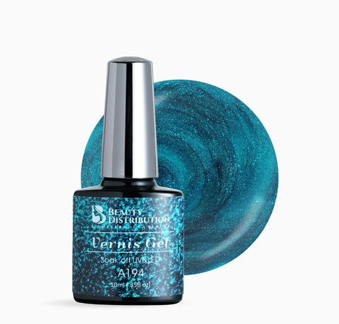 Vernis Semi-Permanent A194 – Bleu Canard Scintillant & Précieux - Beauty Distribution