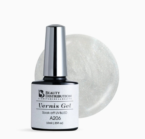 Vernis Semi-Permanent Gel UV/LED - Teinte A206 Blanc Scintillant (10ml) - Beauty Distribution