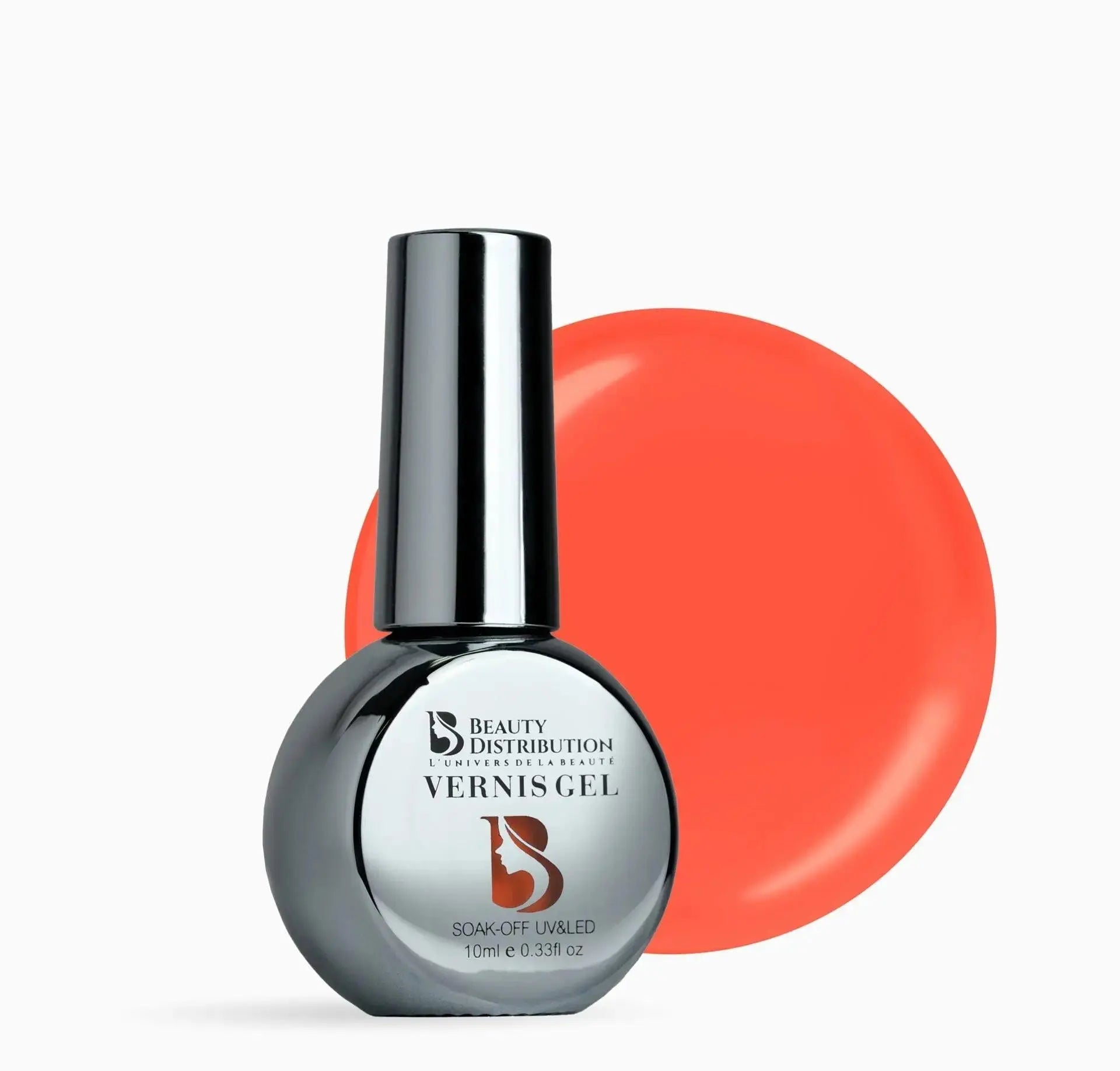 Vernis Semi-Permanent Gel UV LED 10ml – Teinte B033 Orange Corail Vitaminé Beauty Distribution