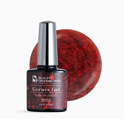 Vernis Semi-Permanent B558 – Ruby Sparkle : L’Éclat d’un Rouge Passion - Beauty Distribution