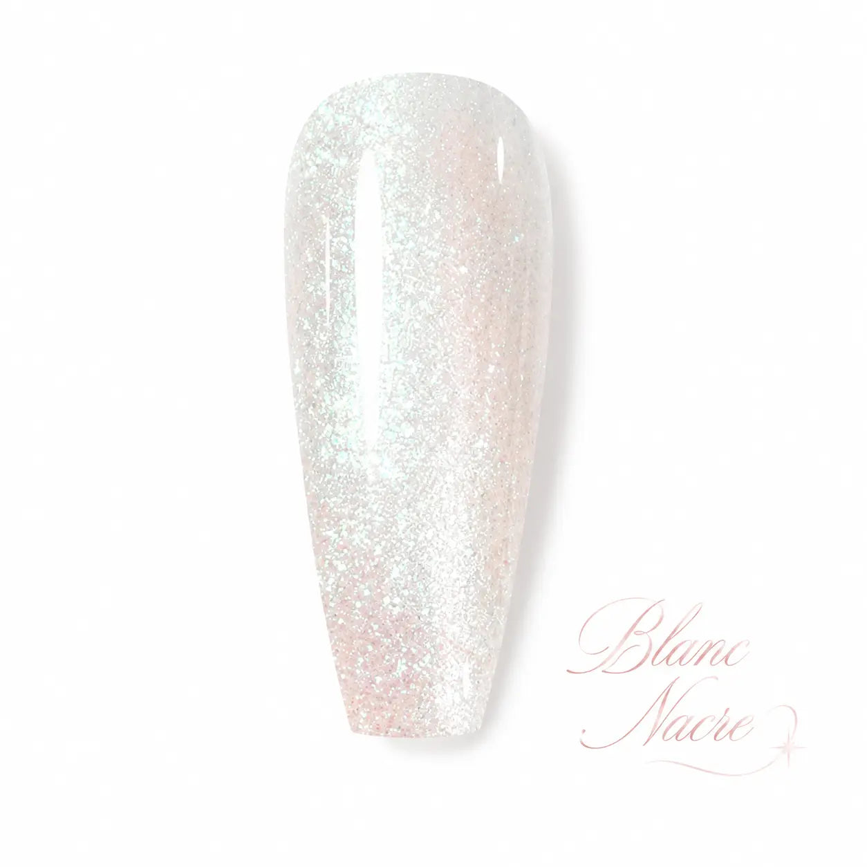 Vernis gel Blanc Nacre Beauty Distribution – teinte blanc nacré pailleté, effet irisé lumineux, soak-off UV LED, flacon 10 ml