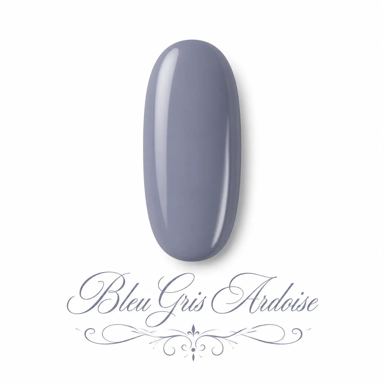 Vernis gel Bleu Gris Ardoise Beauty Distribution, teinte bleu gris ardoise glossy sur capsule professionnelle, finition brillante effet gel pour manucure chic, moderne et sophistiquée.
