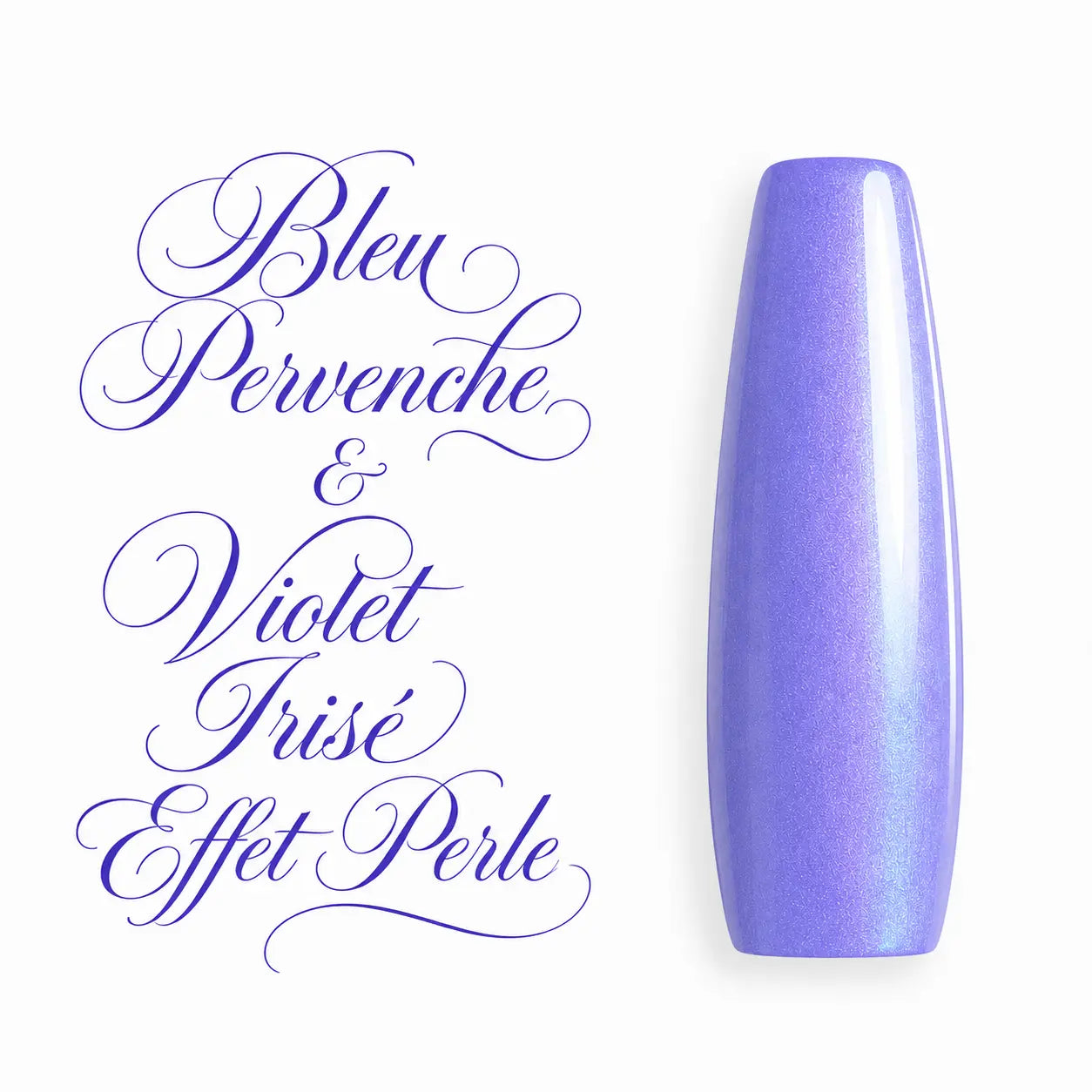 Capsule d’ongle ballerine Bleu Pervenche et Violet Irisé Effet Perle, nuancier brillant pour gel UV et vernis semi-permanent professionnel.