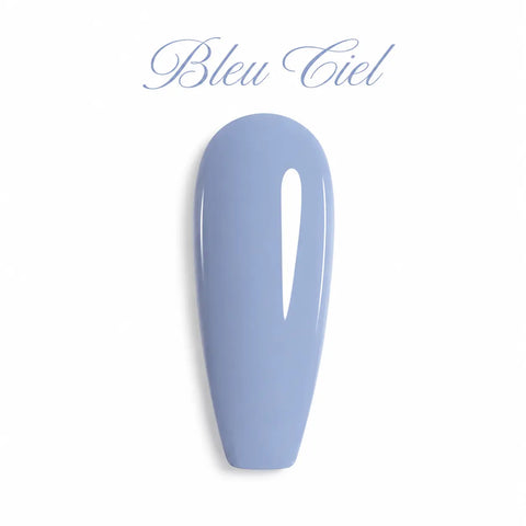 Nuancier de vernis semi-permanent professionnel couleur bleu ciel pastel brillant pour prothésiste ongulaire, marque Beauty Distribution.