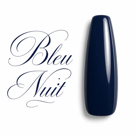 Capsule d’ongle ballerine Bleu Nuit ultra brillante, nuancier professionnel de gel UV et vernis semi-permanent bleu marine foncé pour manucure élégante et prothésiste ongulaire.