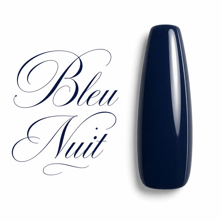 Capsule d’ongle ballerine Bleu Nuit ultra brillante, nuancier professionnel de gel UV et vernis semi-permanent bleu marine foncé pour manucure élégante et prothésiste ongulaire.