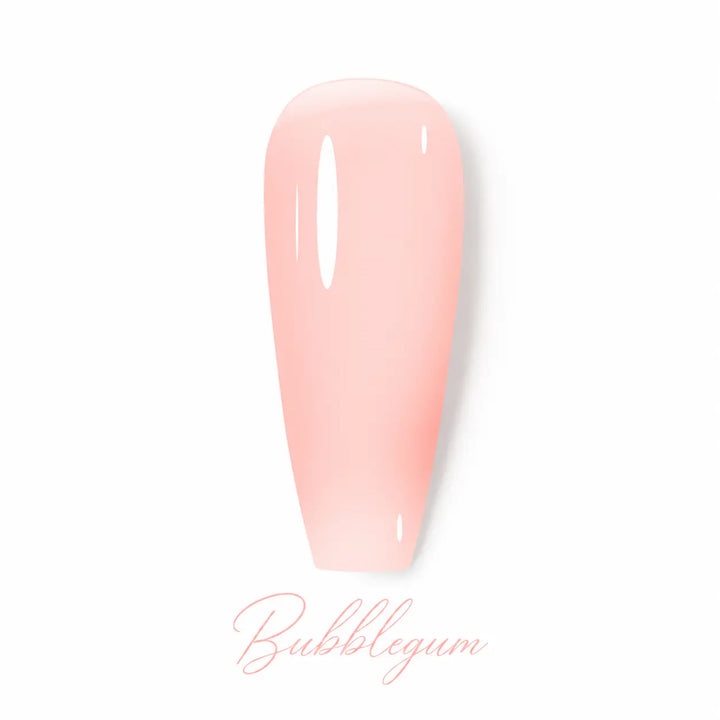 Vernis gel Bubblegum Beauty Distribution, teinte rose bubblegum douce effet glossy, capsule couleur sur fond blanc pour manucure professionnelle UV/LED.