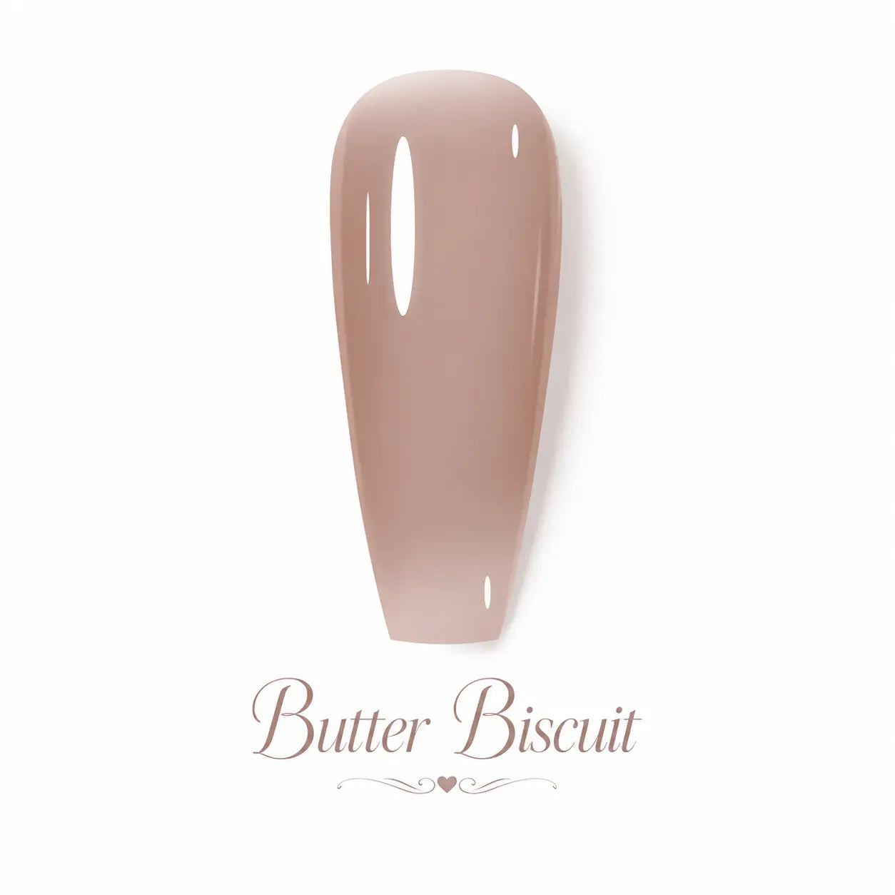 Vernis gel Butter Biscuit Beauty Distribution, teinte nude beige biscuit effet glossy, capsule couleur sur fond blanc pour manucure professionnelle UV/LED.