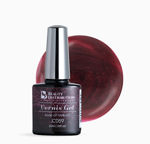Vernis Semi-Permanent C059 – Bordeaux Scintillant  Magnétique Beauty Distribution