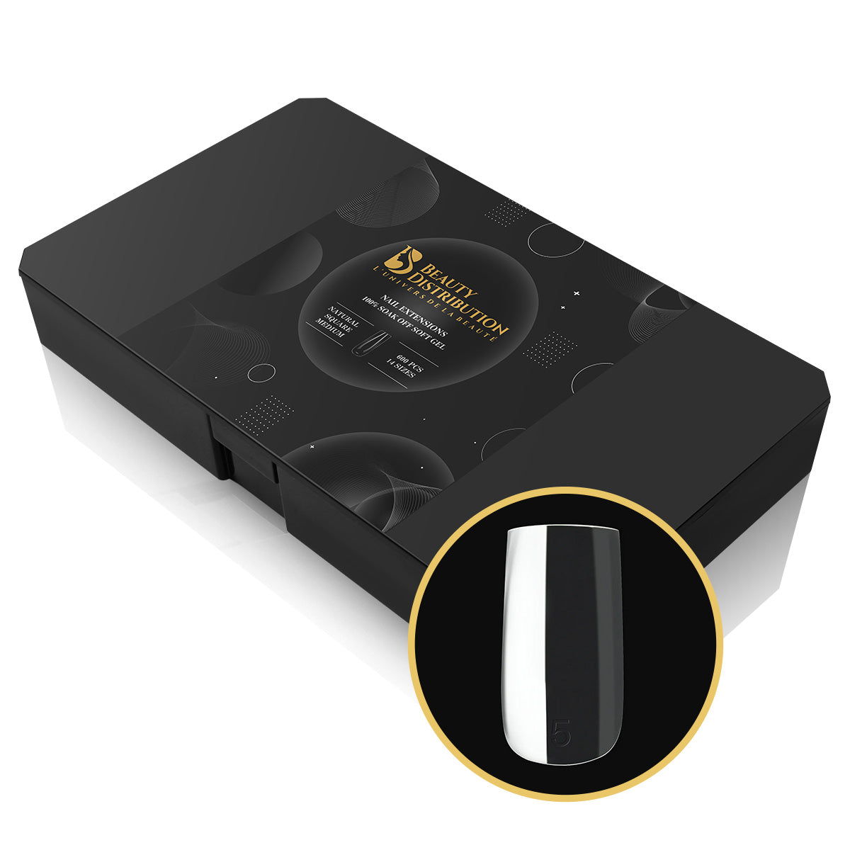 Capsules Prémium Ongles Gel Carrées Medium Courbure Prononcée - Kit Pro 600 pcs 