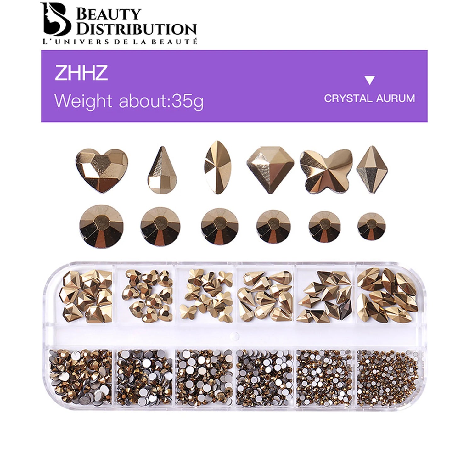 Carrousel de strass dorés Crystal Aurum pour décoration nail art sur ongles en gel.