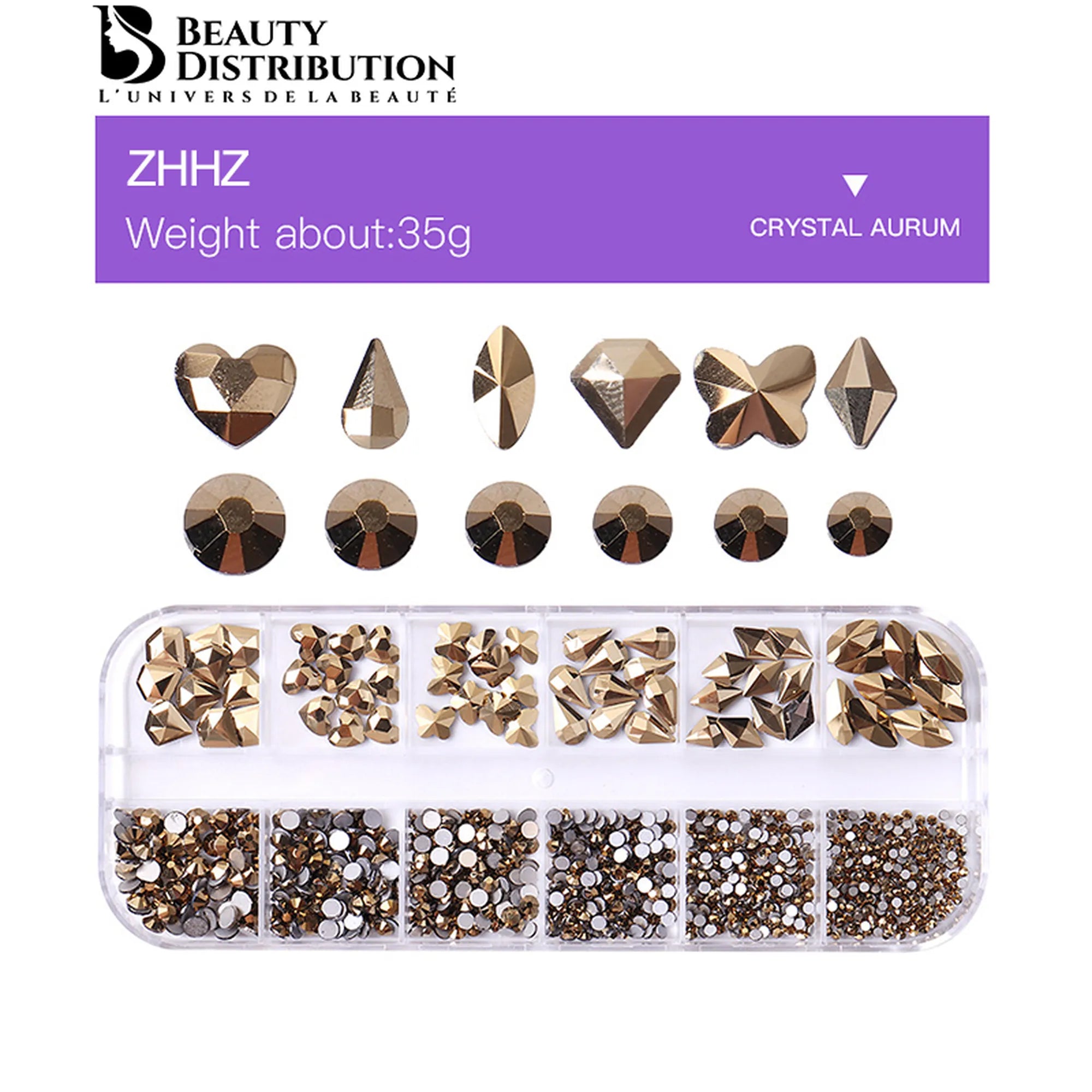 Carrousel de strass dorés Crystal Aurum pour décoration nail art sur ongles en gel.