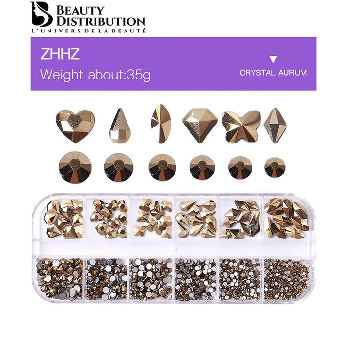Carrousel de strass dorés Crystal Aurum pour décoration nail art sur ongles en gel.