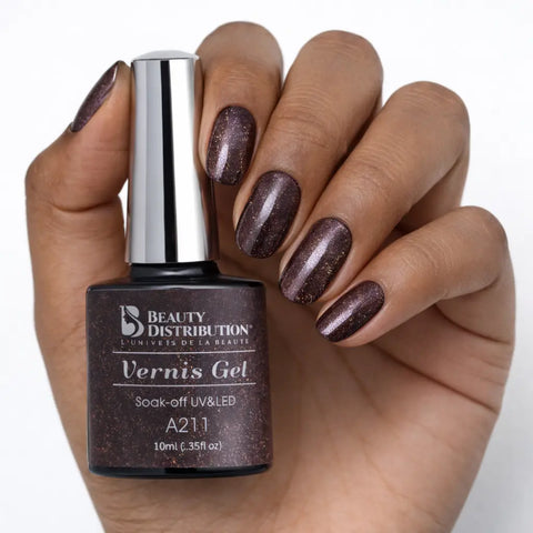 Vernis Semi-Permanent A211  Éclat Chocolat Scintillant - Beauty Distribution