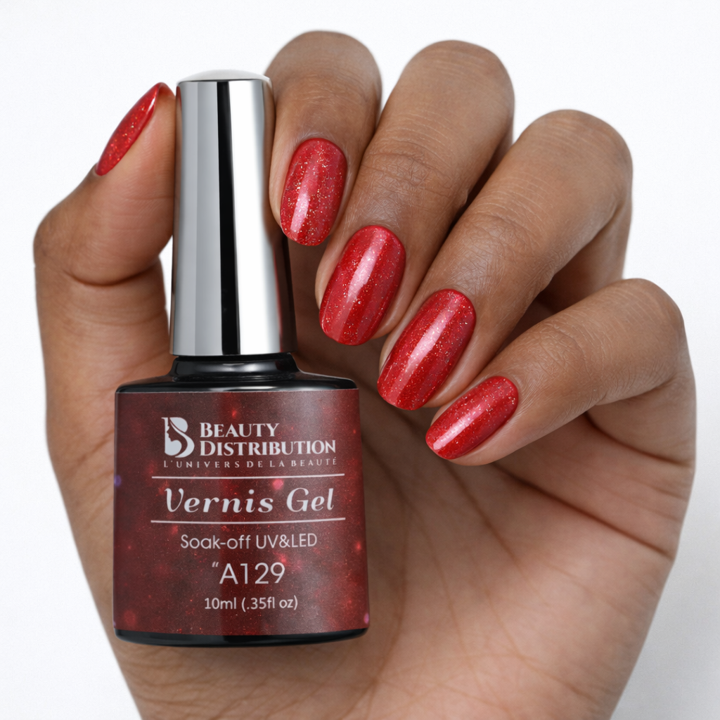 Vernis Semi-Permanent A129 Beauty Distribution : Le Rouge Scintillant Professionnel