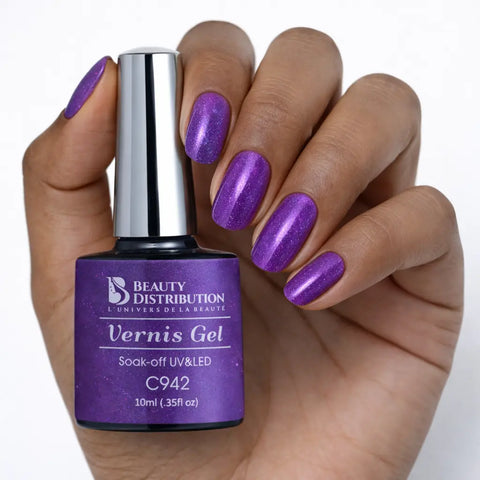 Vernis Semi-Permanent UV/LED C942 Violet Scintillant  Beauty Distribution Beauty Distribution