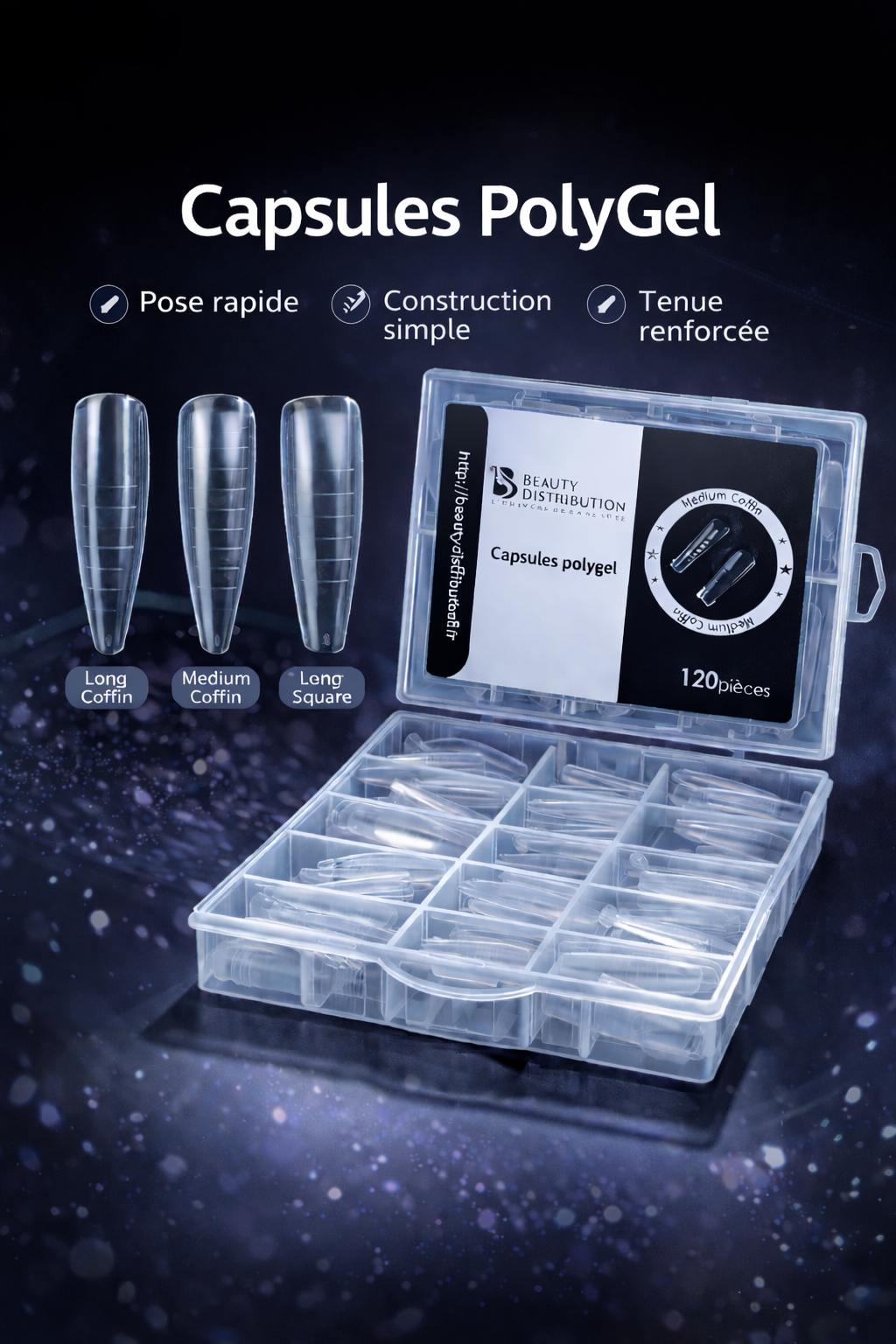 Capsules Popits pour Polygel – Forme Medium Square (120 pcs)