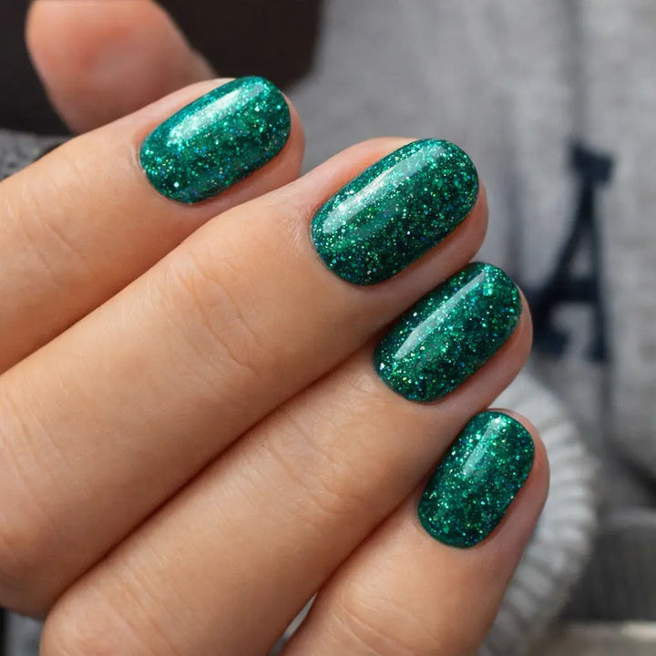 Vernis Semi-Permanent B595 – Turquoise Étincelant & Pailleté - Beauty Distribution