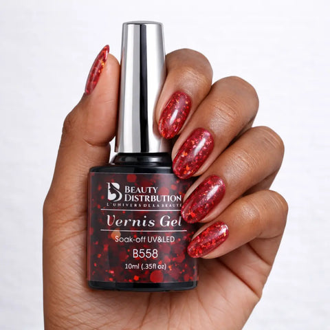 Vernis Semi-Permanent B558 – Ruby Sparkle : L’Éclat d’un Rouge Passion - Beauty Distribution