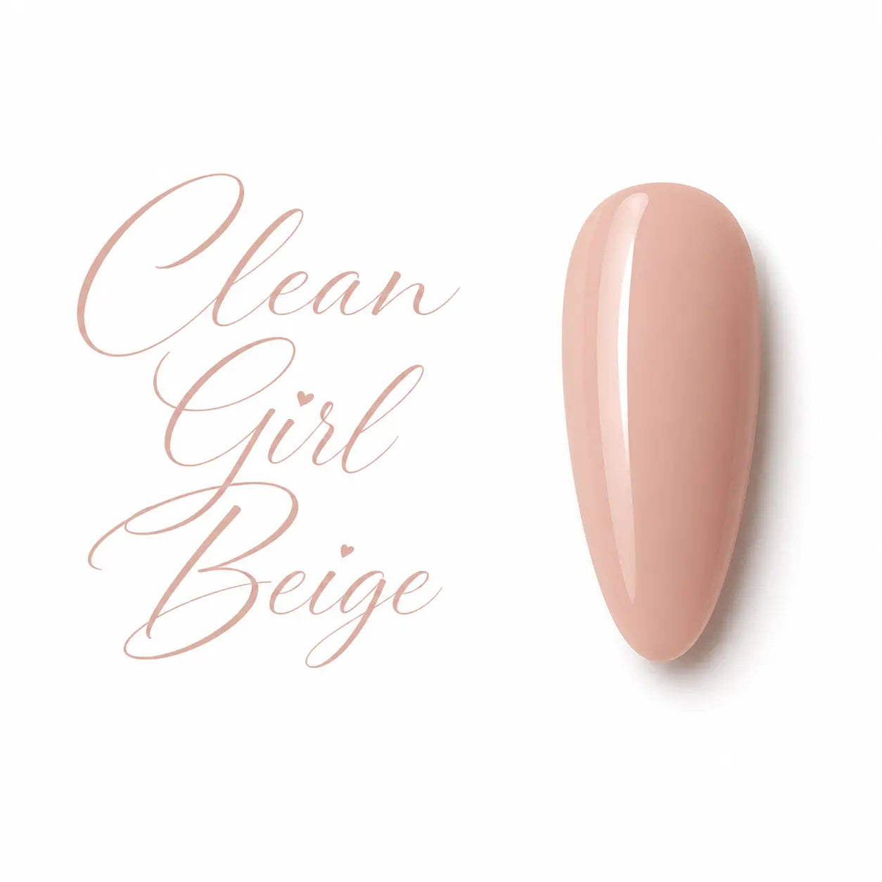 Capsule swatch vernis gel Clean Girl Beige Beauty Distribution, teinte nude beige poudré effet glossy, rendu élégant minimaliste sur fond blanc, idéal manucure clean girl, nail art chic et prothésiste ongulaire UV/LED.