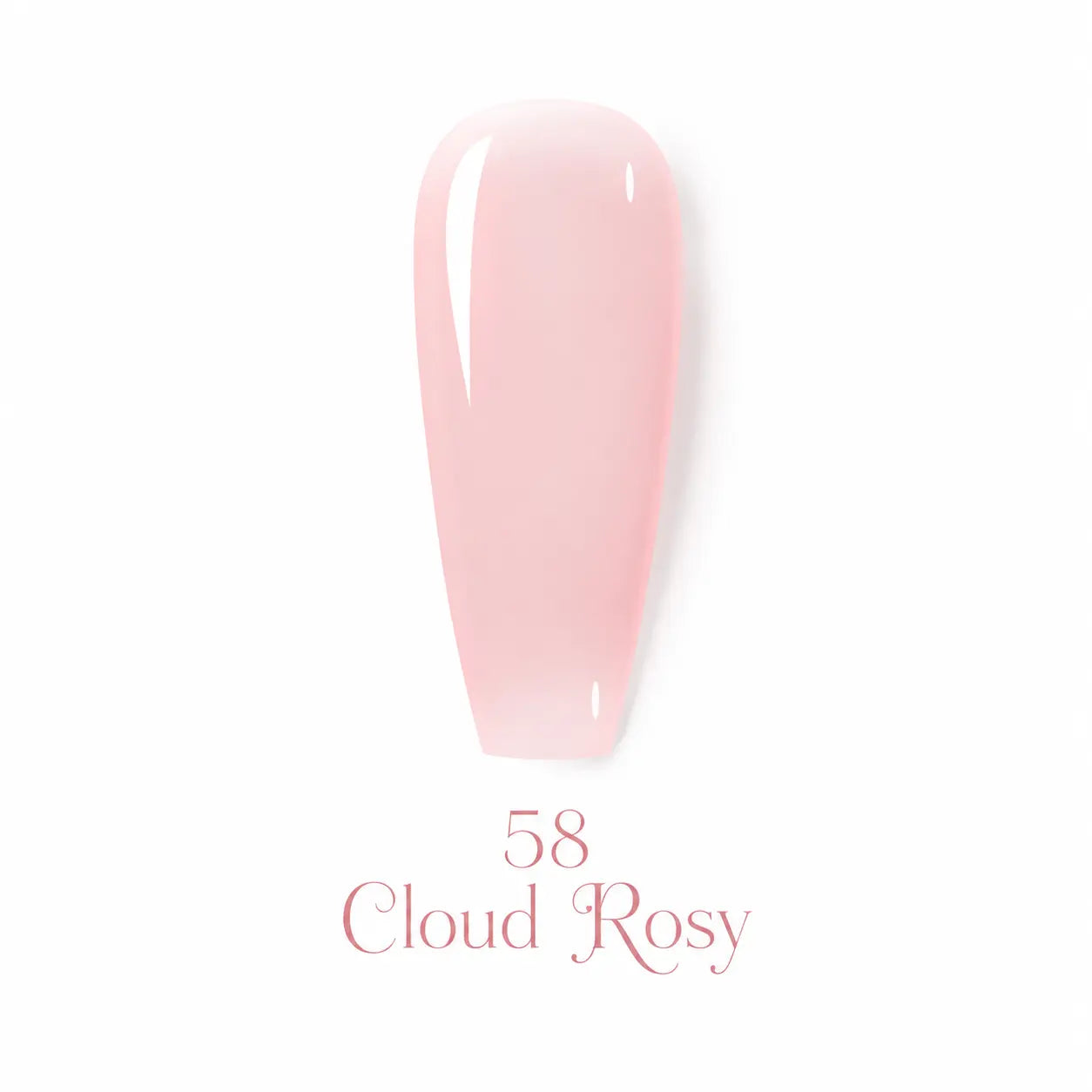Vernis gel Cloud Rosy 58 Beauty Distribution, teinte rose clair laiteux effet glossy, capsule couleur sur fond blanc pour manucure professionnelle UV/LED.
