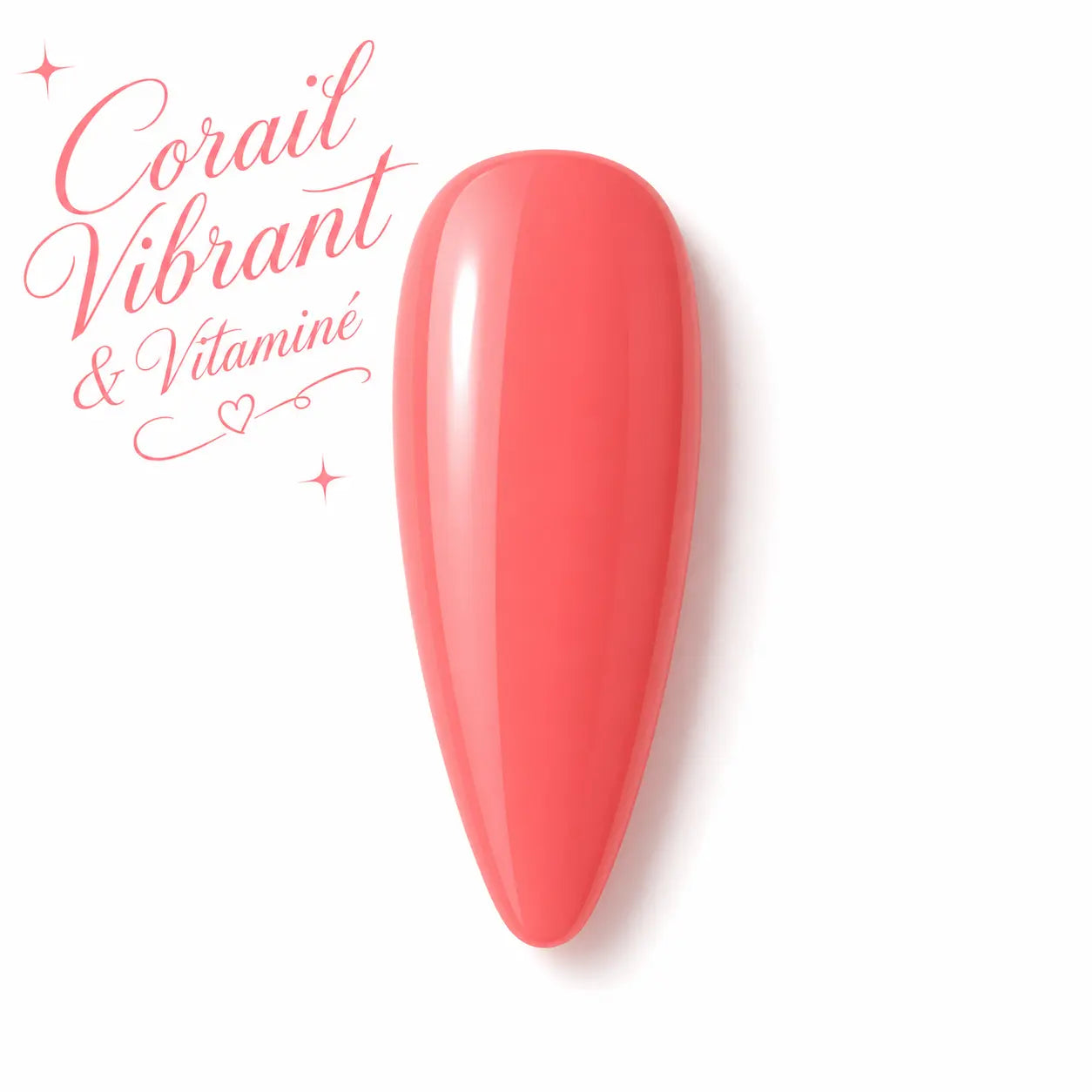 Vernis gel Corail Vibrant & Vitaminé Beauty Distribution, teinte corail lumineuse effet glossy, capsule couleur sur fond blanc pour manucure professionnelle UV/LED.
