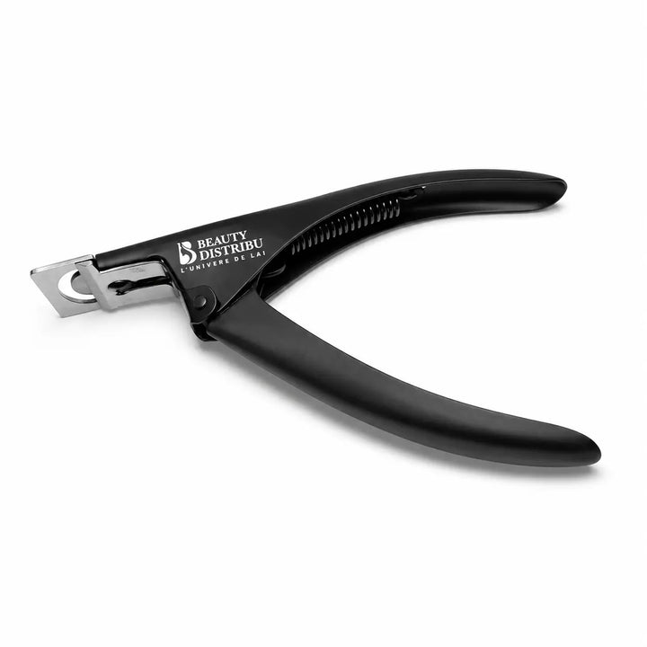 Guillotine coupe-capsules professionnelle Beauty Distribution, pince coupe faux ongles noire avec lame métal, outil de précision pour capsules, extensions d’ongles et manucure professionnelle.