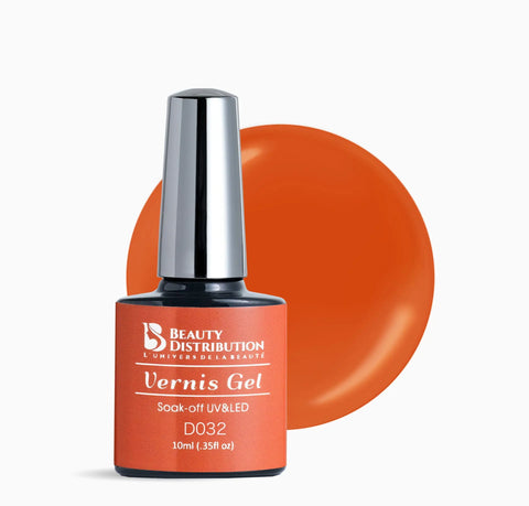 Vernis Semi-Permanent D032 – Orange Solaire & Vibrant Beauty Distribution