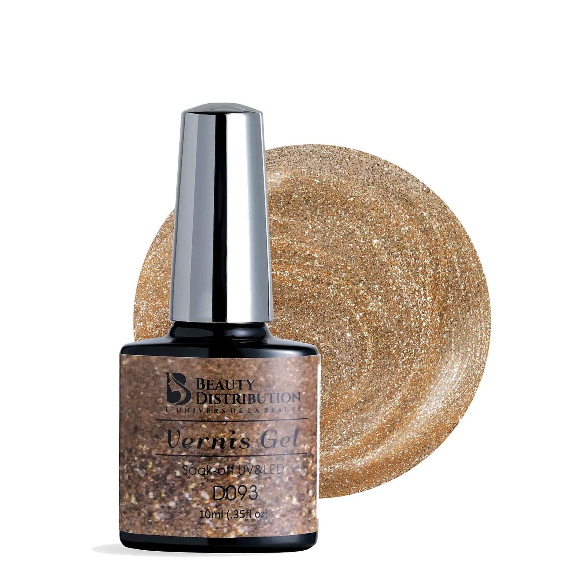 Vernis Semi-Permanent Gel UV LED 10ml – Teinte D093 Or Bronze Pailleté