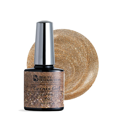 Vernis Semi-Permanent Gel UV LED 10ml – Teinte D093 Or Bronze Pailleté