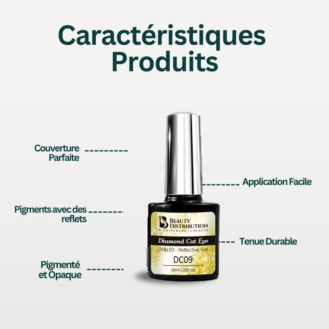 Vernis Semi-Permanent Diamond Cat Eye – DC09 Or Pur Solaire Beauty Distribution