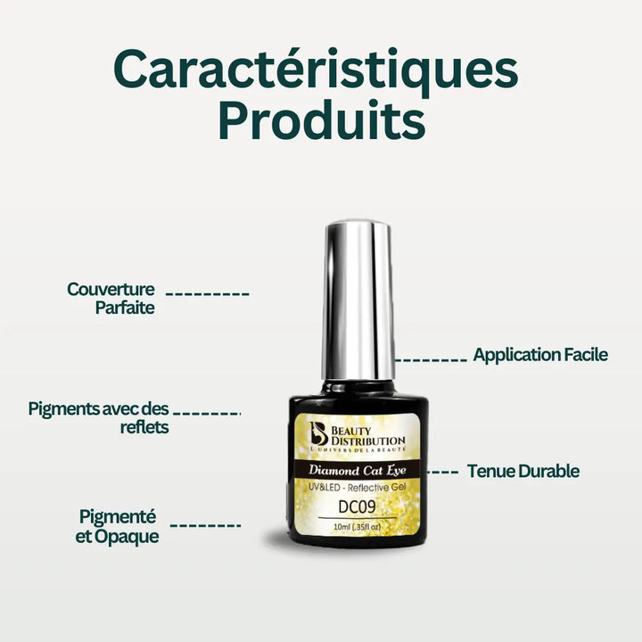 Vernis Semi-Permanent Diamond Cat Eye – DC09 Or Pur Solaire Beauty Distribution