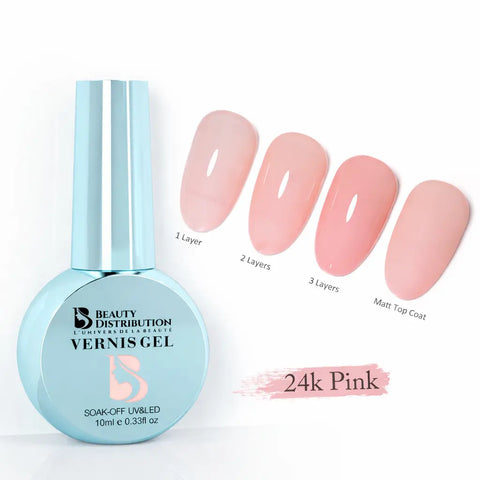Vernis Gel UV LED 24k Pink 10 ml – Rose Nude Opaque & Élégant Beauty Distribution