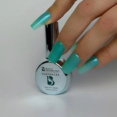 Vernis Semi-Permanent Gel UV/LED - Teinte F149 Turquoise Lagon Scintillant (10ml) Beauty Distribution