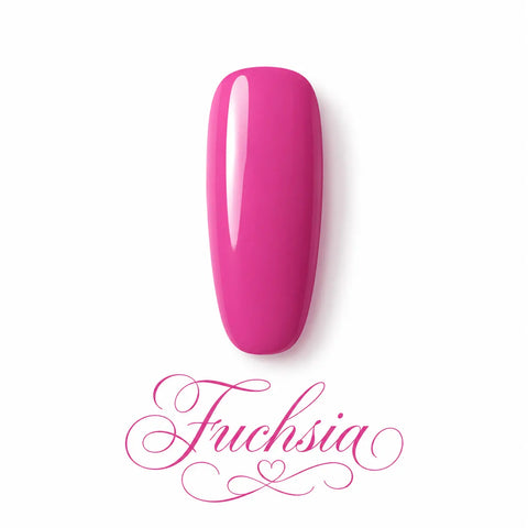 Vernis gel Fuchsia Beauty Distribution, teinte fuchsia intense sur capsule glossy, finition brillante effet gel professionnel pour manucure féminine, audacieuse et élégante.