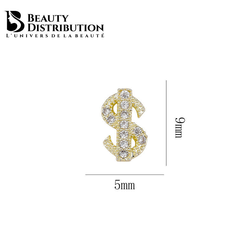 3 Bijoux  Dollar  Gold pour ongles à strass